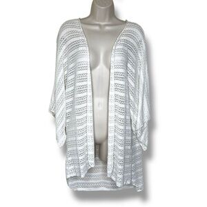 Off White Lace Kimono Open Front Handmade Oversize Ruana Women XL Boho Cardigan